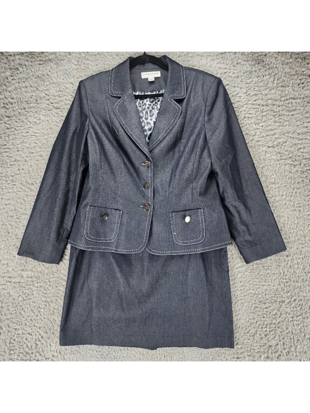 Sag Harbor 2 Piece Suit Womens 12 Gray Blazer Jacket Skirt
